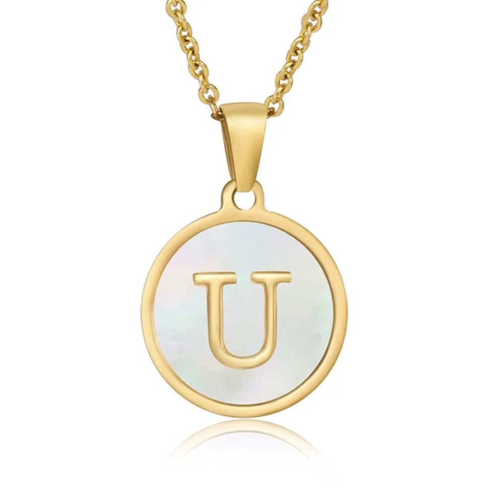 Letter “U” Initial Pendant 18k Gold Plated Real Mother Pearl A, B, C, D,…